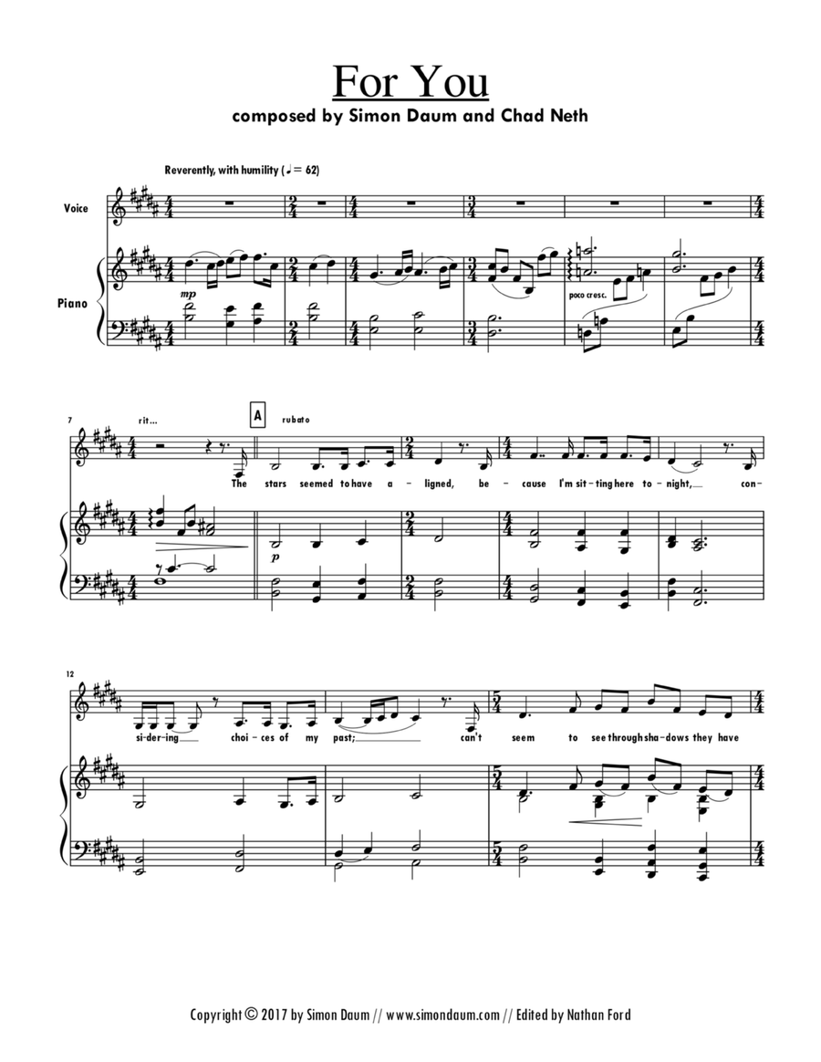 For You Piano, Vocal scores gallery preview page 1