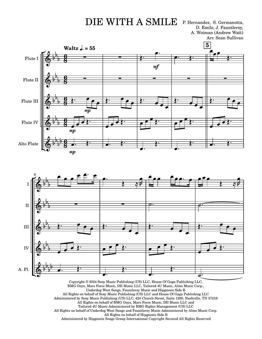 Die With A Smile Woodwind Quintet scores gallery preview page 2
