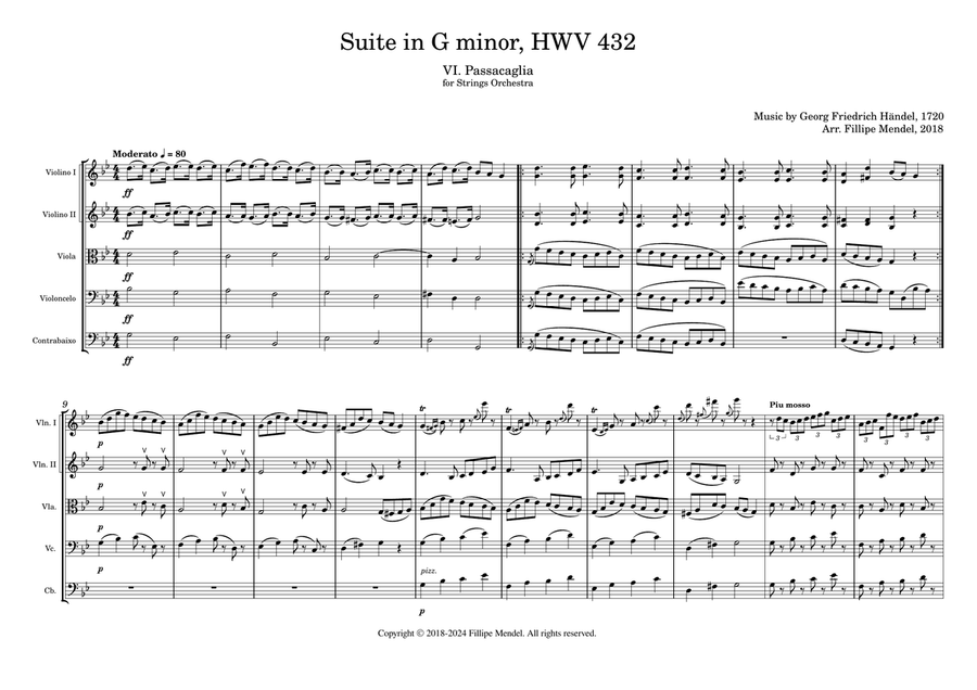 Handel: Passacaglia, HWV 432 for String Orchestra String Orchestra scores gallery preview page 1