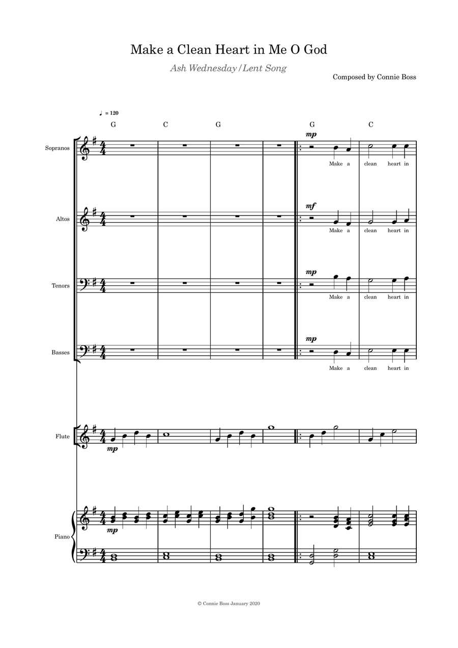Make a Clean Heart in Me O God SATB flute and piano 4-Part scores gallery preview page 1