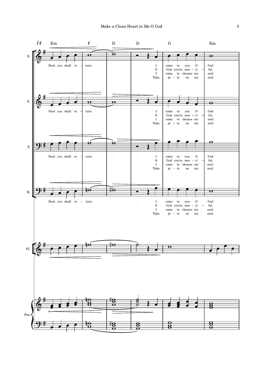 Make a Clean Heart in Me O God SATB flute and piano 4-Part scores gallery preview page 3