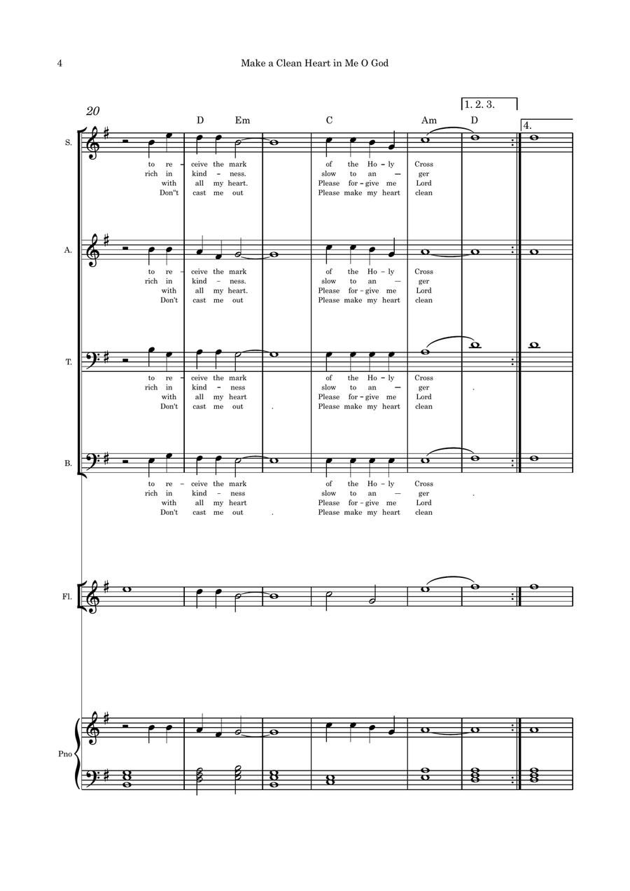 Make a Clean Heart in Me O God SATB flute and piano 4-Part scores gallery preview page 4