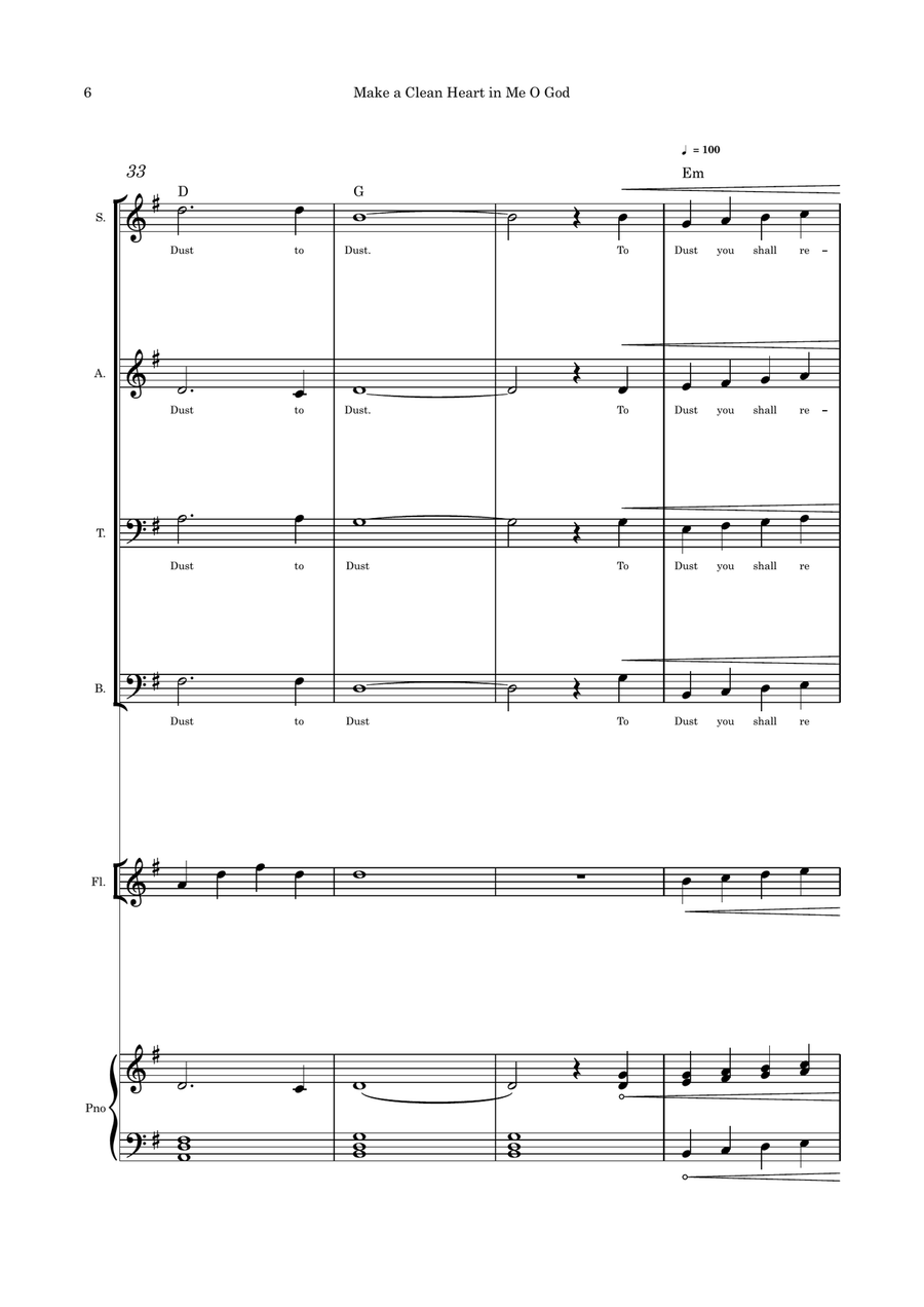Make a Clean Heart in Me O God SATB flute and piano 4-Part scores gallery preview page 6