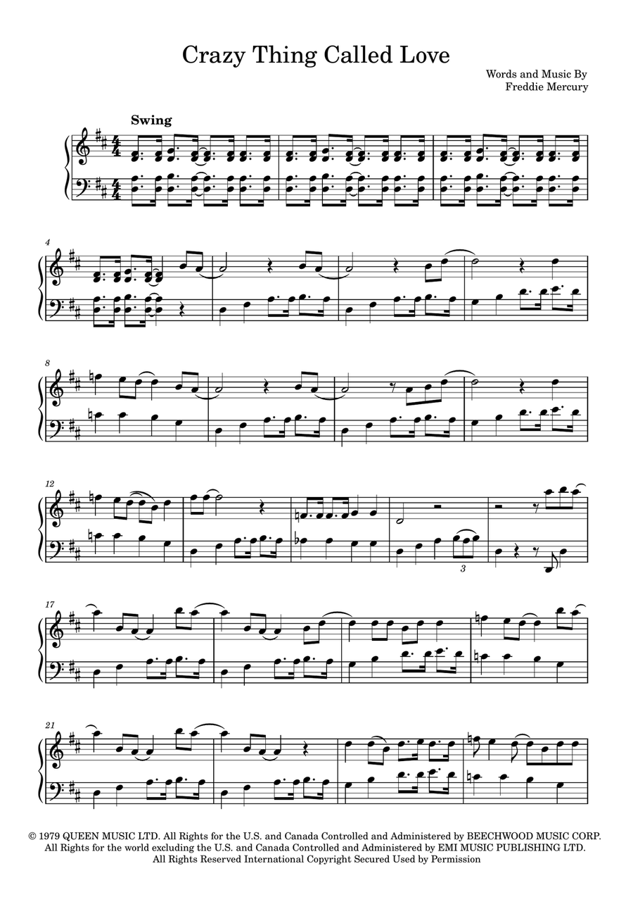 Crazy Little Thing Called Love Easy Piano scores gallery preview page 1