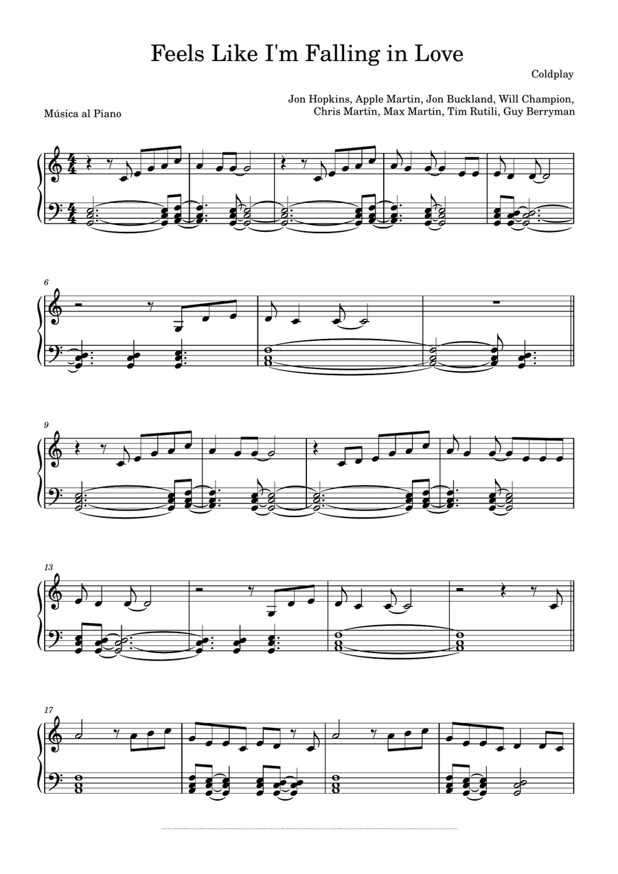 Feelslikeimfallinginlove Feelslikeimfallinginlove Easy Piano scores gallery preview page 1