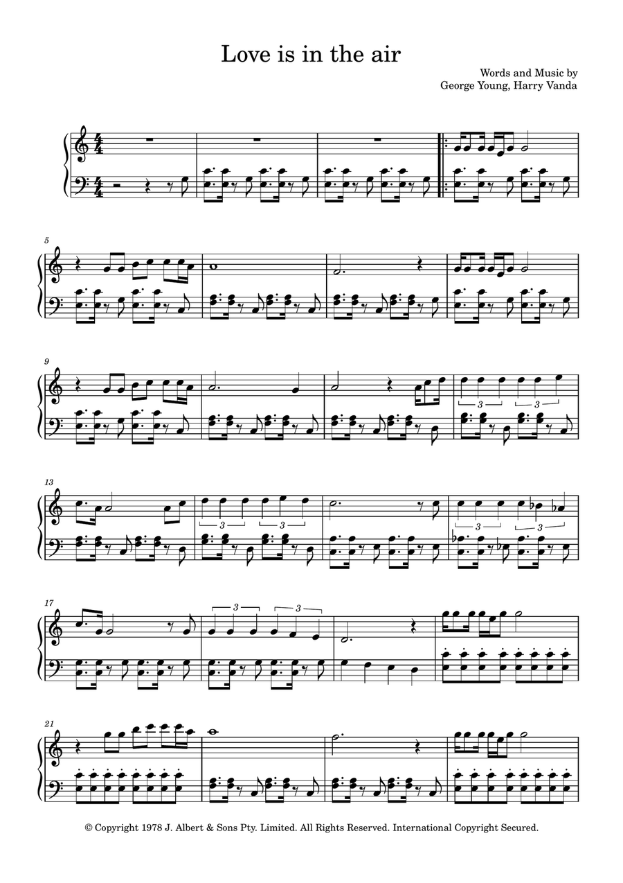 Love Is In The Air Easy Piano scores gallery preview page 1