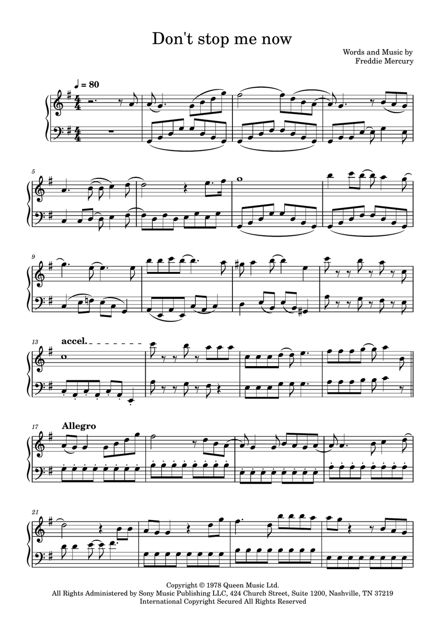 Don't Stop Me Now Easy Piano scores gallery preview page 1