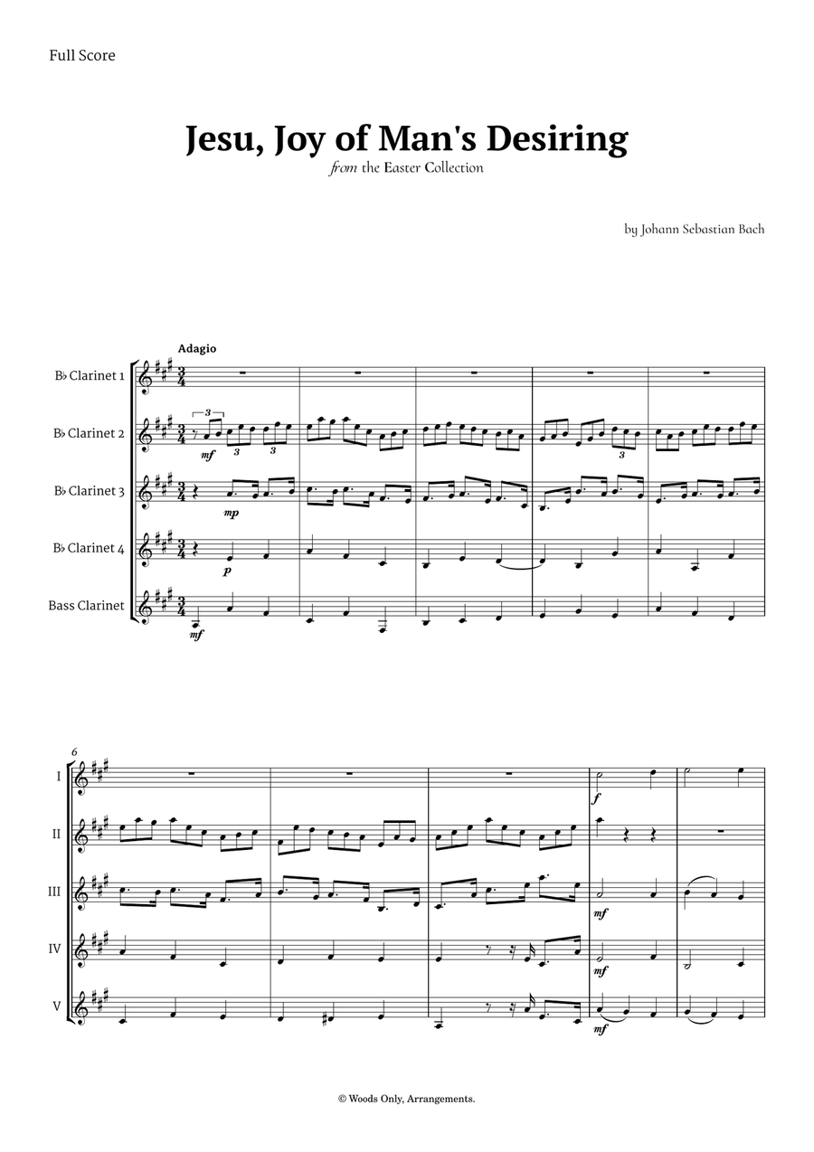 Jesu, Joy of Man's Desiring by Bach for Clarinet Quintet Clarinet Quintet scores gallery preview page 1