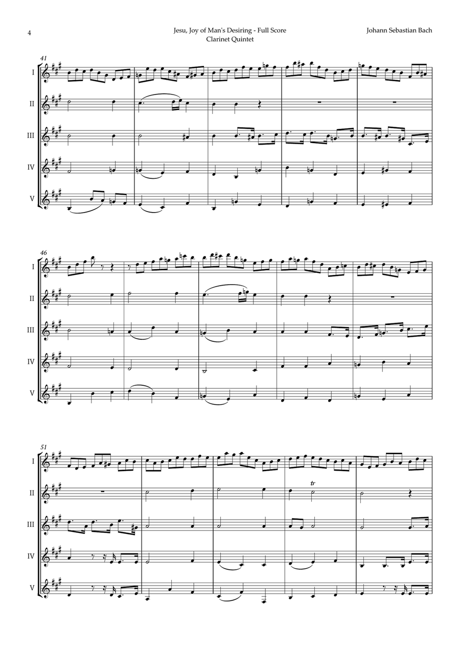 Jesu, Joy of Man's Desiring by Bach for Clarinet Quintet Clarinet Quintet scores gallery preview page 4