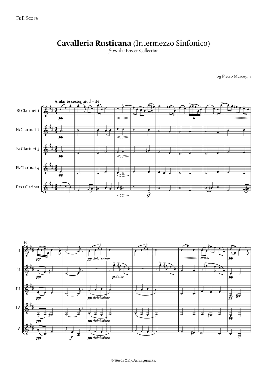 Intermezzo Sinfonico by Pietro Mascagni for Clarinet Quintet Clarinet Quintet scores gallery preview page 1
