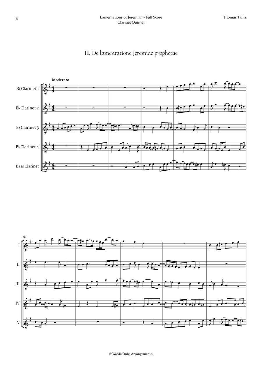 Lamentations of Jeremiah by Thomas Tallis for Clarinet Quintet Clarinet Quintet scores gallery preview page 6