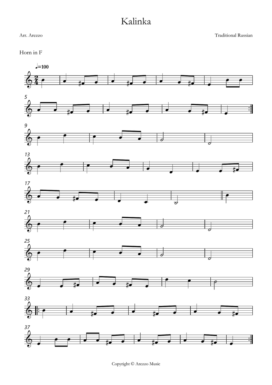 kalinka russian folk song easy French Horn and Cello sheet music Chamber Music scores gallery preview page 2