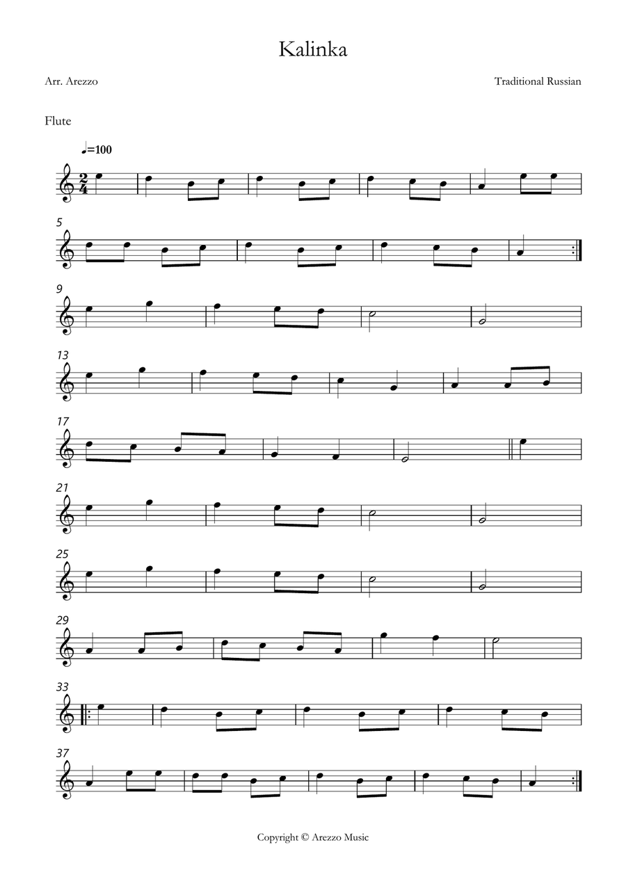 kalinka russian folk song easy Flute and Trombone sheet music Chamber Music scores gallery preview page 2