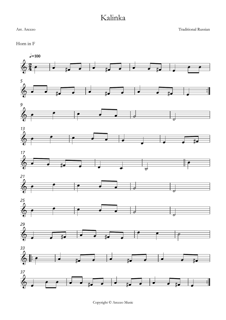 kalinka russian folk song easy French Horn and trombone sheet music Brass Duet scores gallery preview page 2