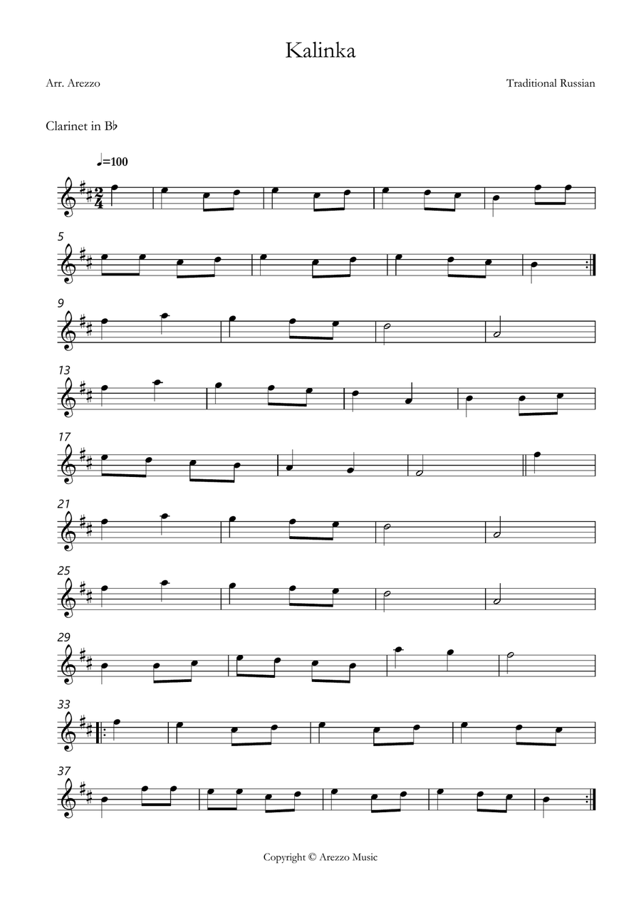 kalinka russian folk song easy Clarinet and Bassoon sheet music Woodwind Duet scores gallery preview page 2