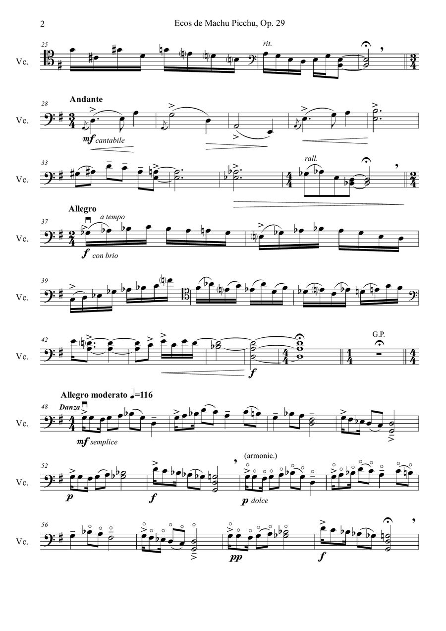 Ecos de Machu Picchu, Op. 29 para violoncello solo Chamber Music scores gallery preview page 2