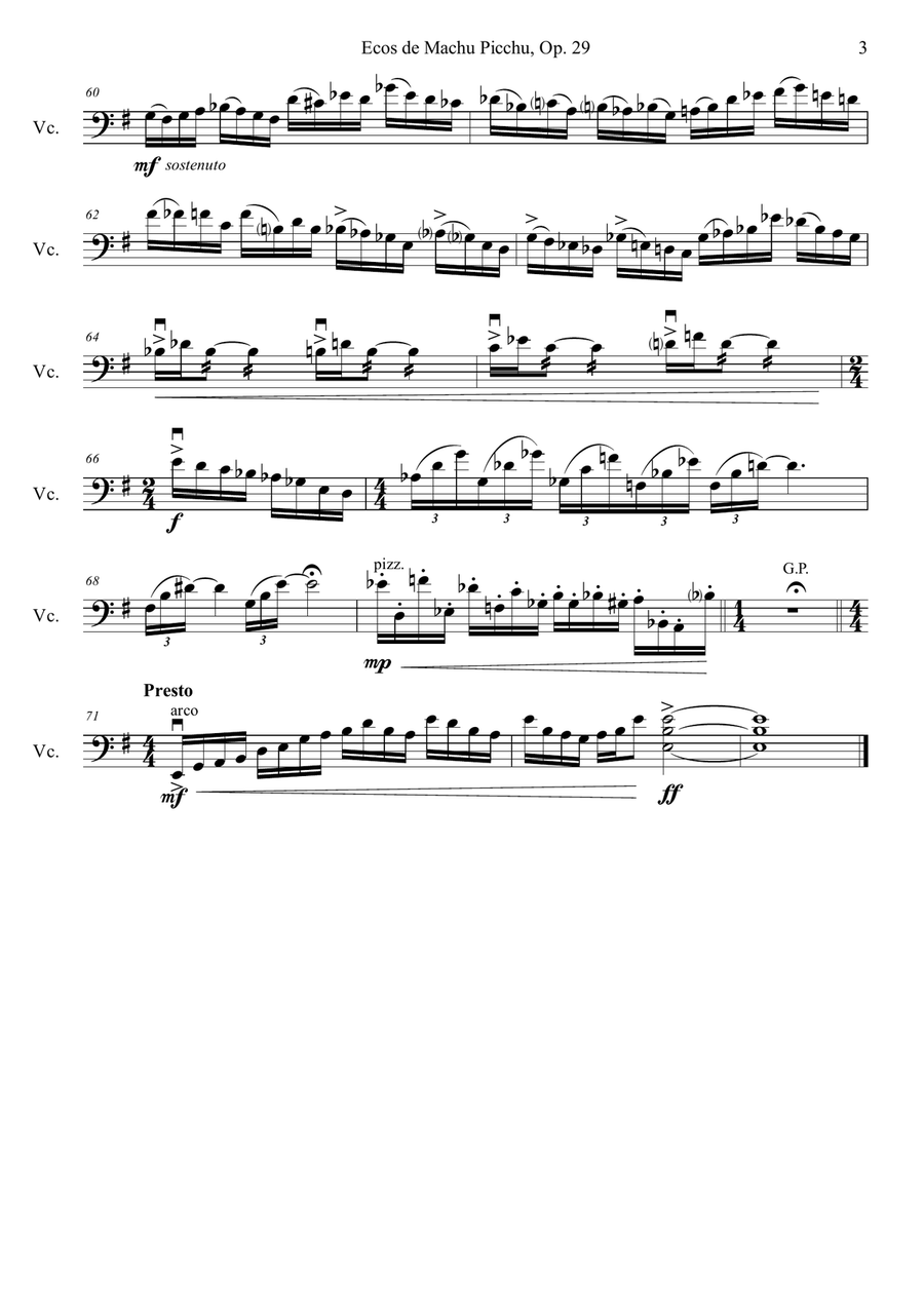 Ecos de Machu Picchu, Op. 29 para violoncello solo Chamber Music scores gallery preview page 3