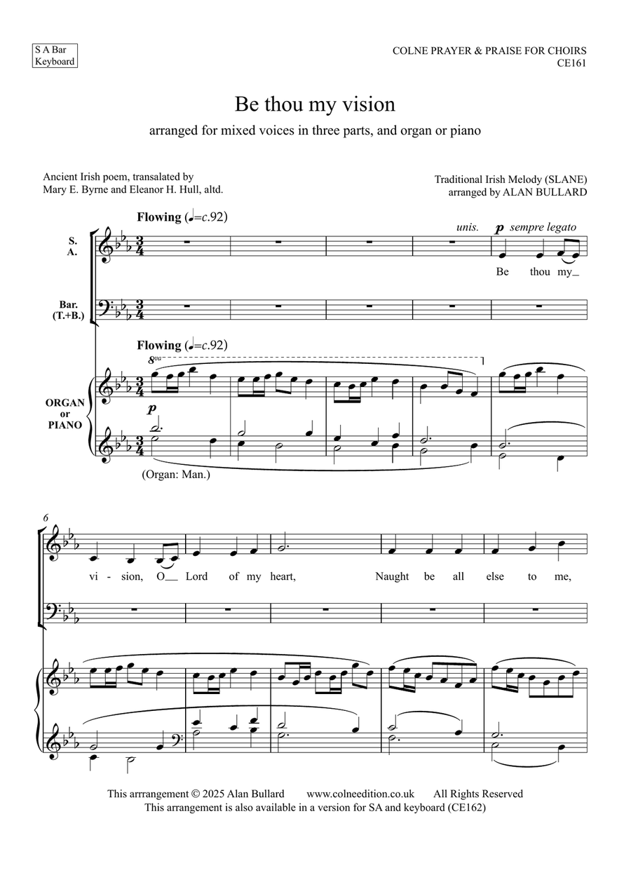 Be thou my vision (arranged for SABar and keyboard) 3-Part scores gallery preview page 3