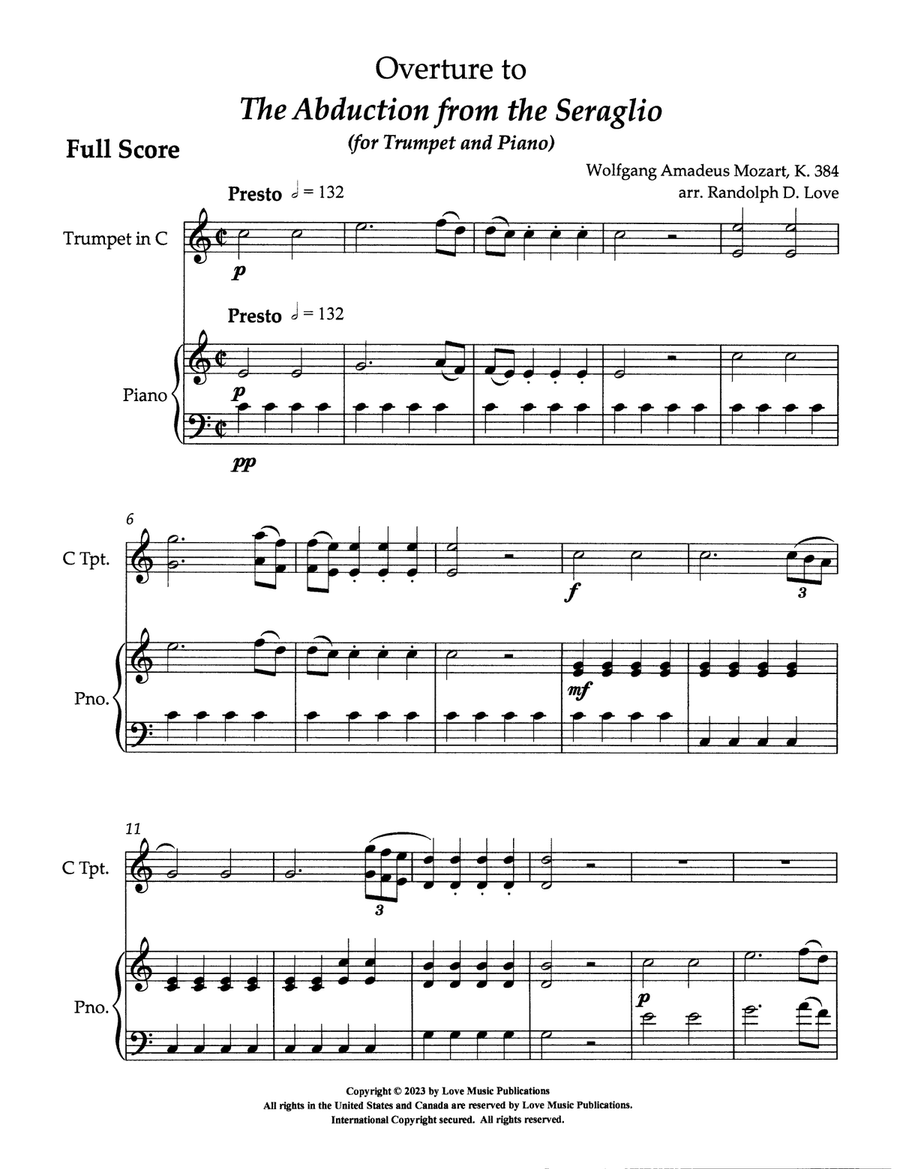 Overture to The Abduction from the Seraglio Chamber Music scores gallery preview page 1