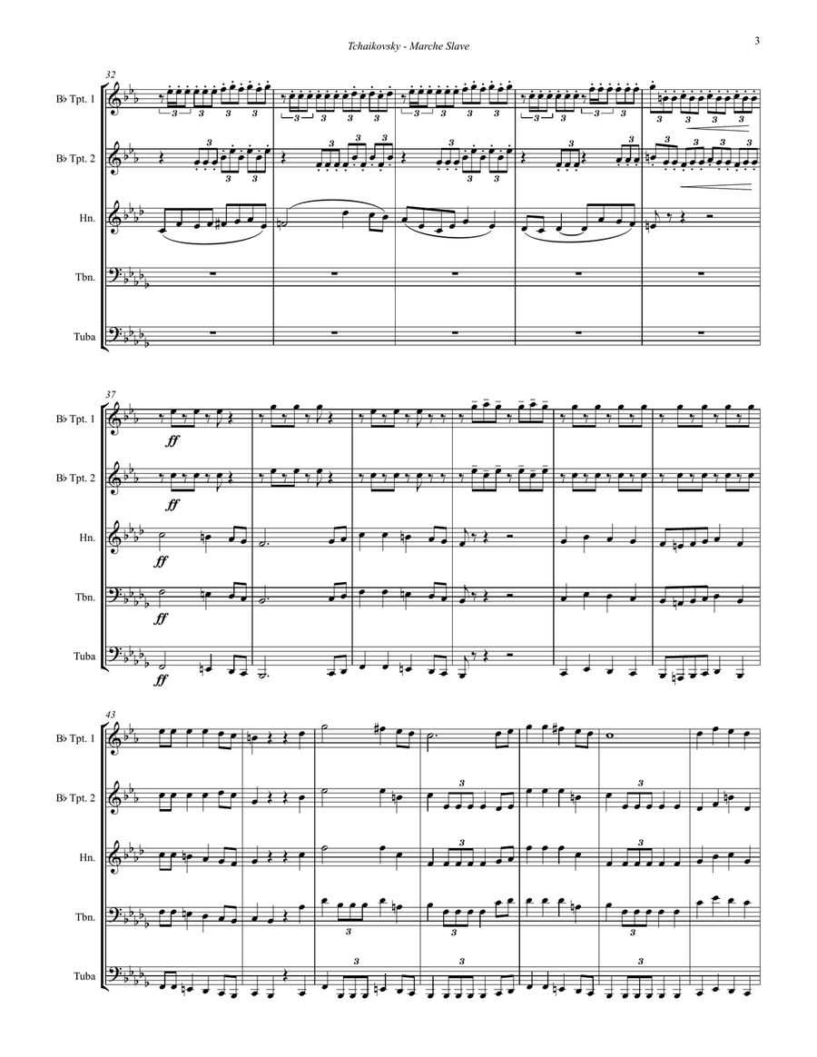 Marche Slave, Op. 31 for Brass Quintet Brass Quintet scores gallery preview page 3