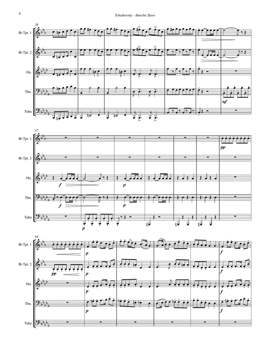Marche Slave, Op. 31 for Brass Quintet Brass Quintet scores gallery preview page 4