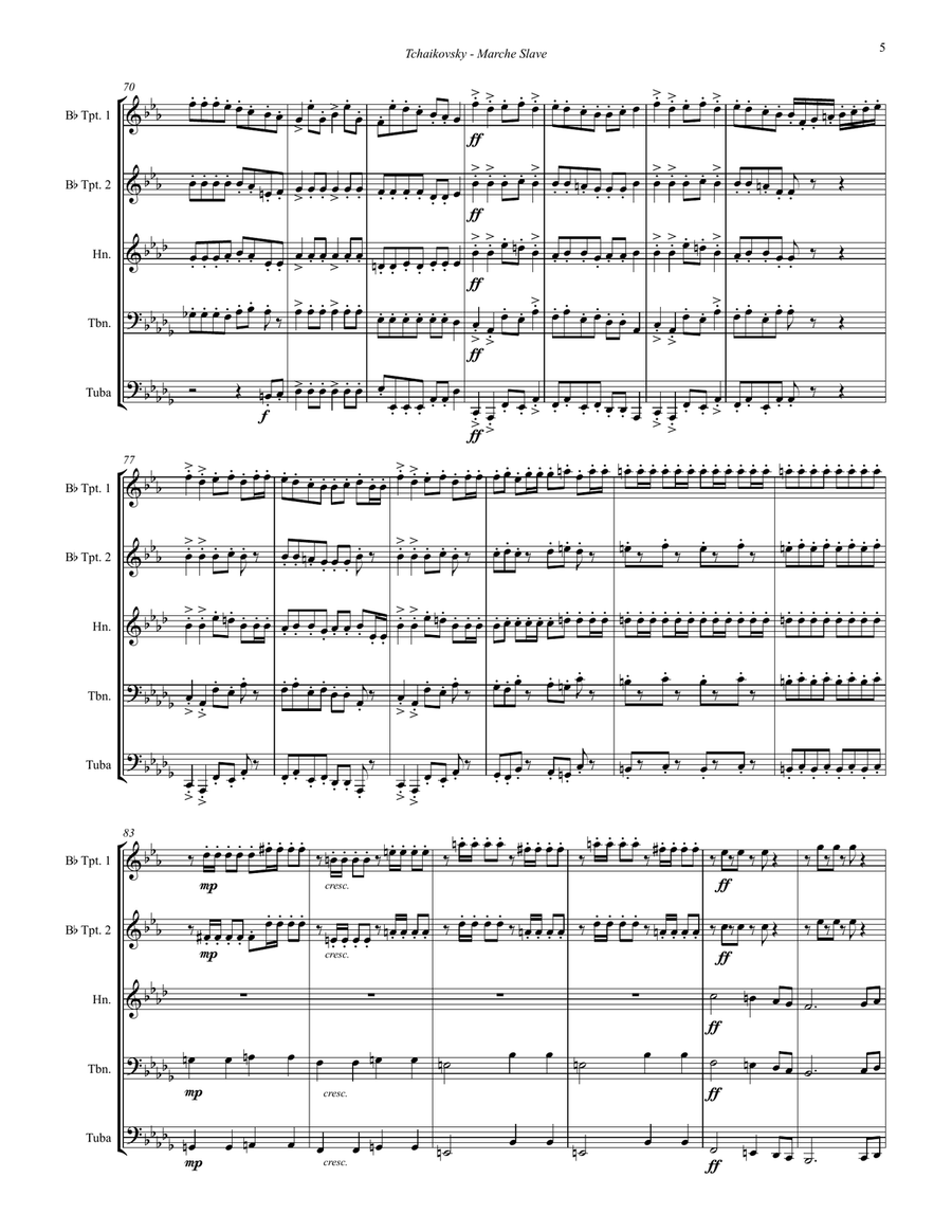 Marche Slave, Op. 31 for Brass Quintet Brass Quintet scores gallery preview page 5
