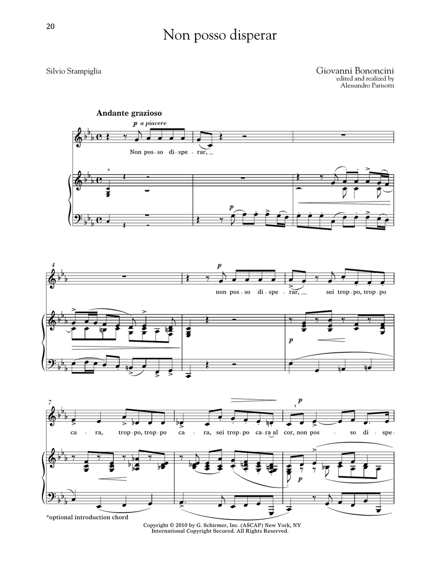 Non Posso Disperar (Low Voice) Low Voice scores gallery preview page 1