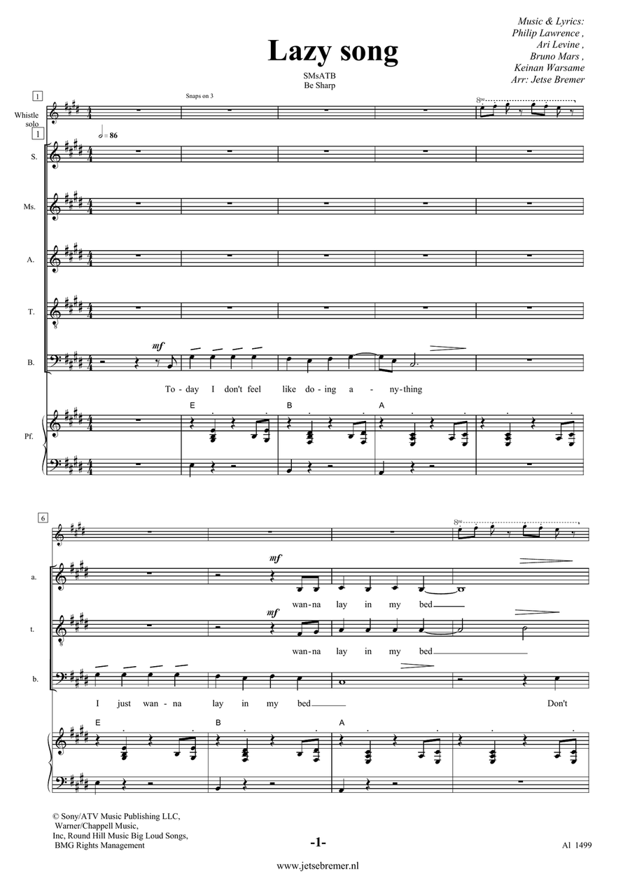 The Lazy Song The Lazy Song Choir scores gallery preview page 1