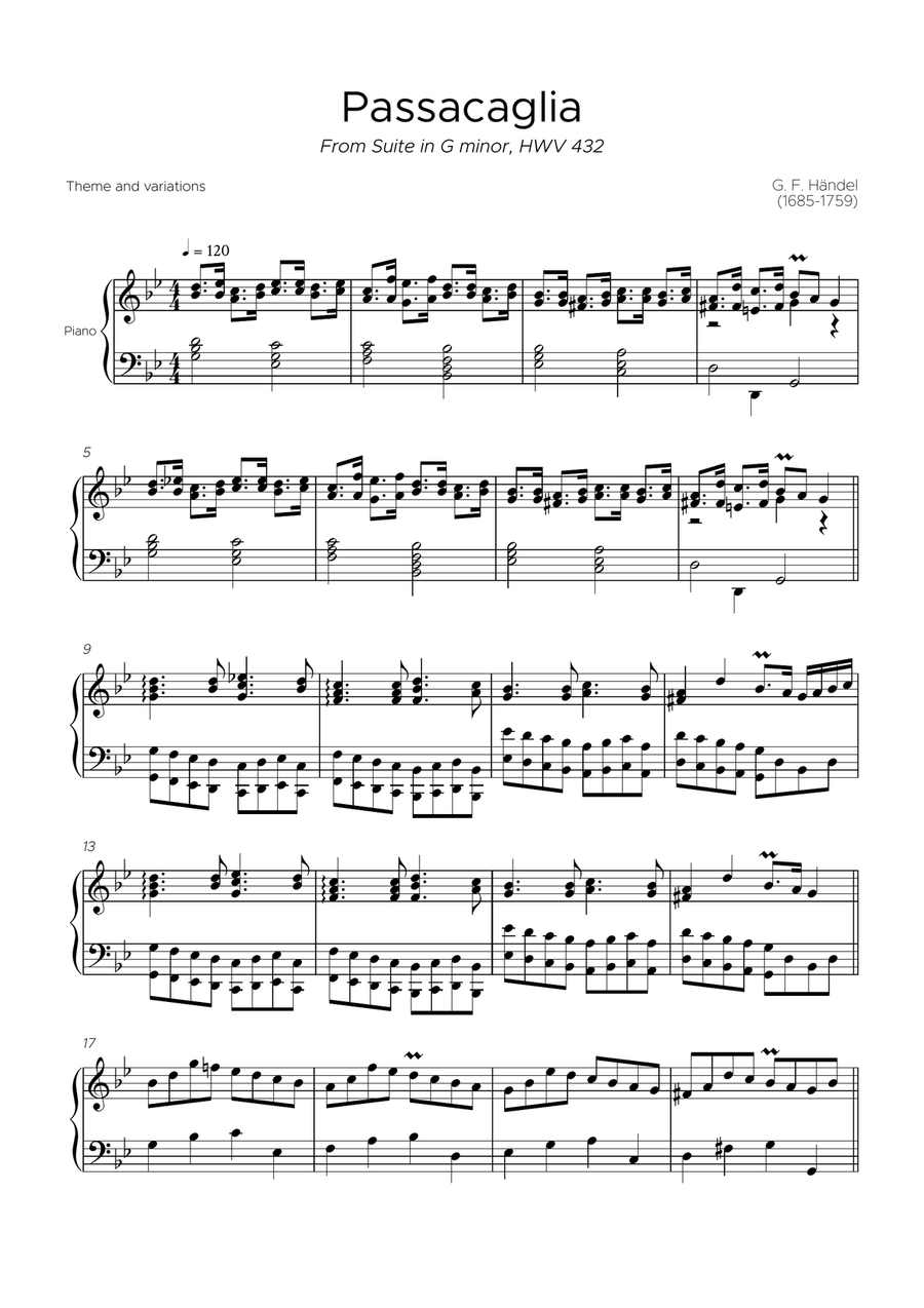 Passacaglia, Suite in G minor, HWV 432 Piano Method scores gallery preview page 2