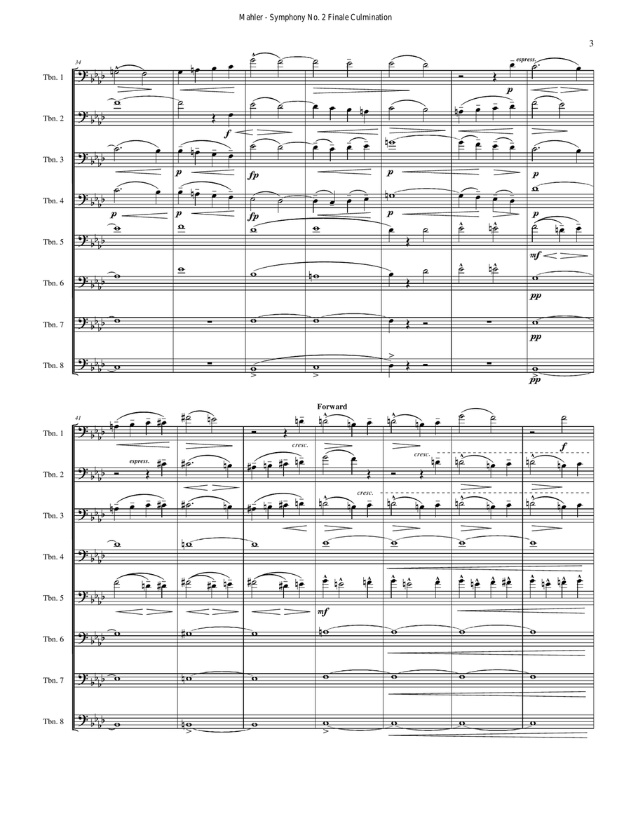 Symphony No, 2 Finale Culmination Excerpt for 8-part Trombone Ensemble Trombone scores gallery preview page 3