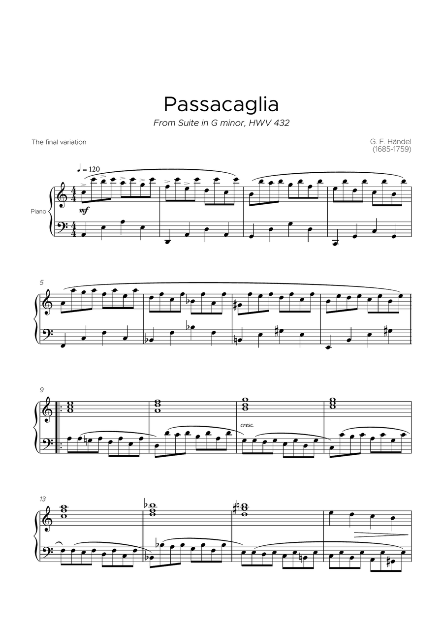 Passacaglia, Suite in G minor, HWV 432 Piano Method scores gallery preview page 2