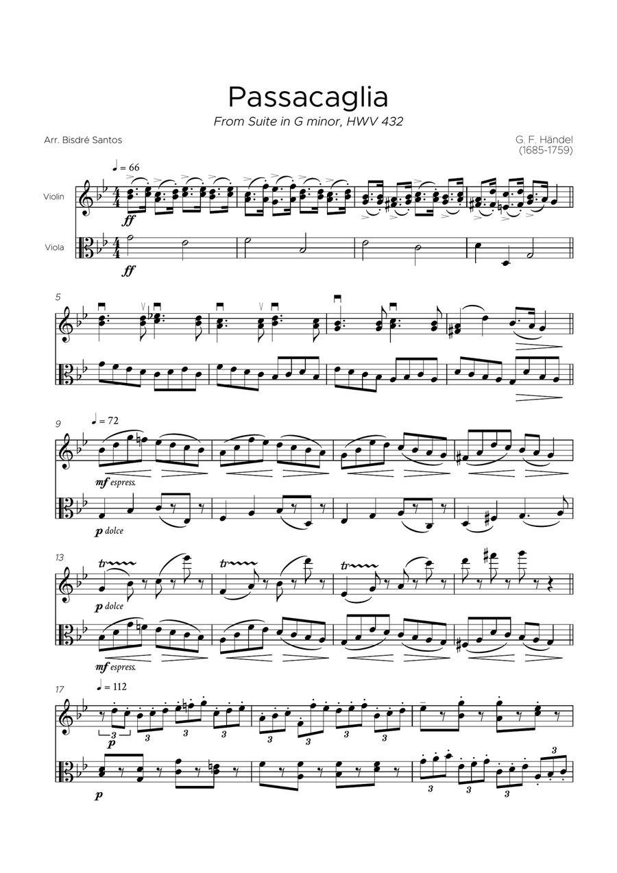 Passacaglia, Suite in G minor, HWV 432 String Duet scores gallery preview page 2