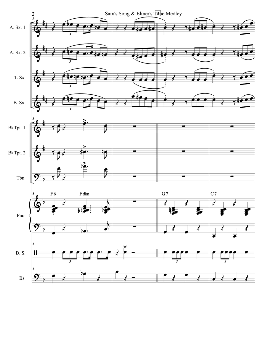 Medley: Sam's Song with Elmer's Tune Jazz Ensemble scores gallery preview page 2
