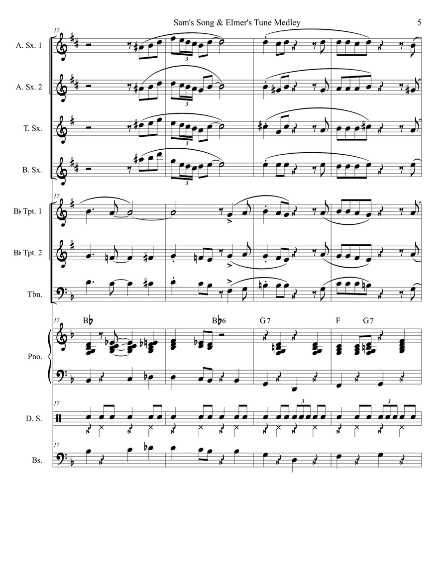 Medley: Sam's Song with Elmer's Tune Jazz Ensemble scores gallery preview page 5