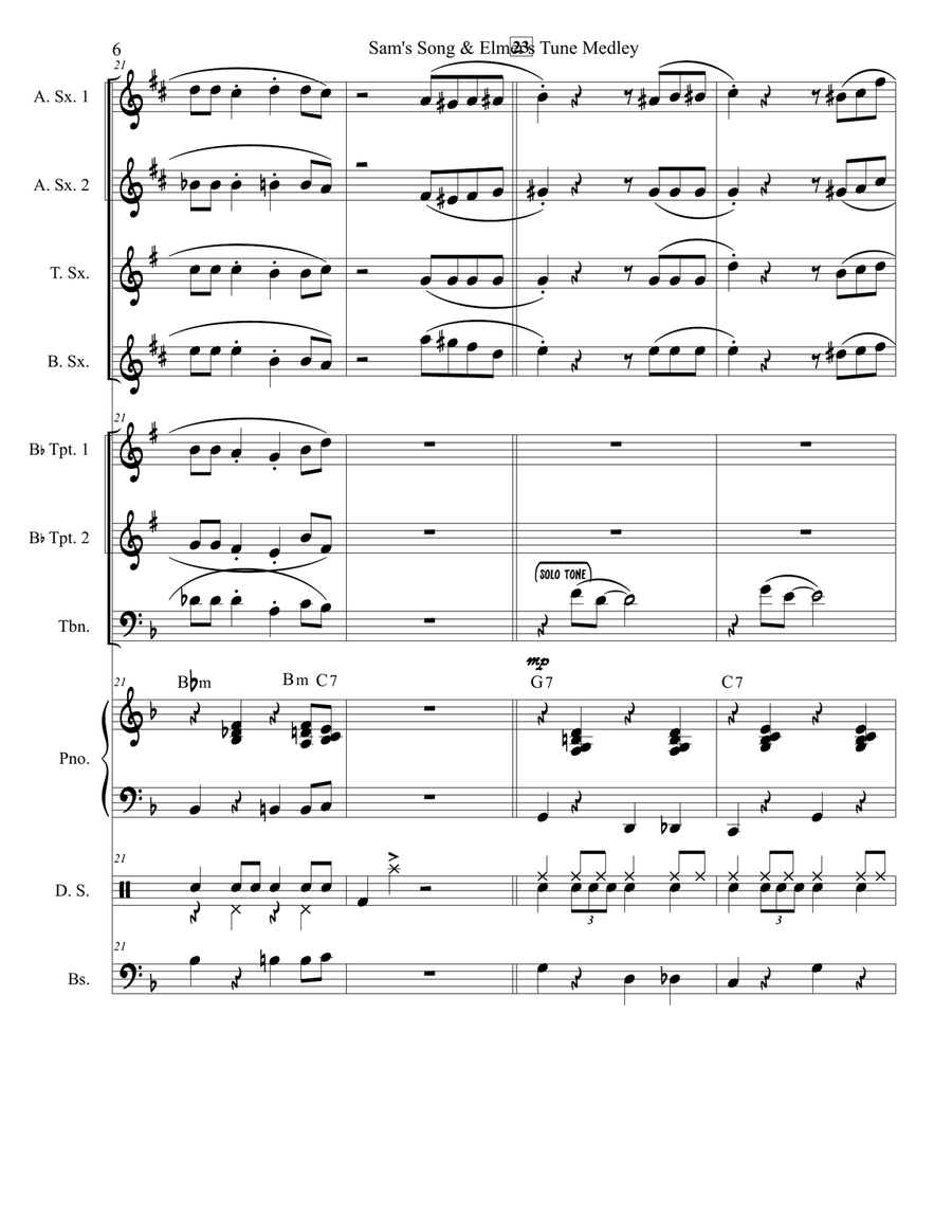 Medley: Sam's Song with Elmer's Tune Jazz Ensemble scores gallery preview page 6