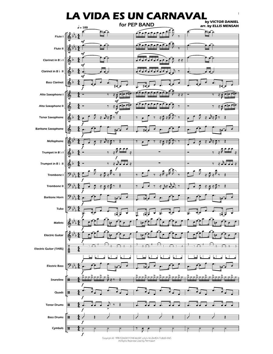 La Vida Es Un Carnaval La Vida Es Un Carnaval Marching Band scores gallery preview page 2