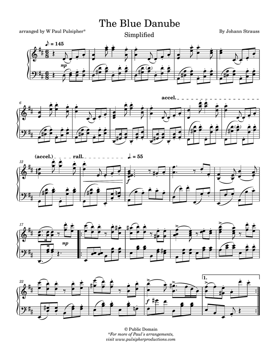 The Blue Danube - simplfied Piano Solo scores gallery preview page 1