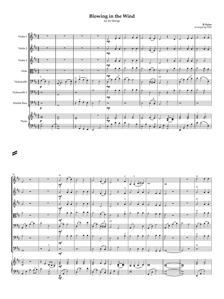 Blowin' In The Wind Blowin' In The Wind String Orchestra scores gallery preview page 1