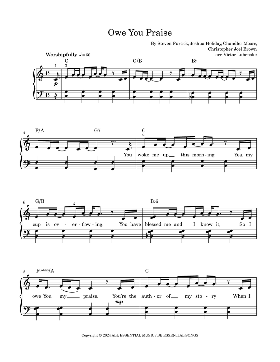 Owe You Praise Owe You Praise Easy Piano scores gallery preview page 1