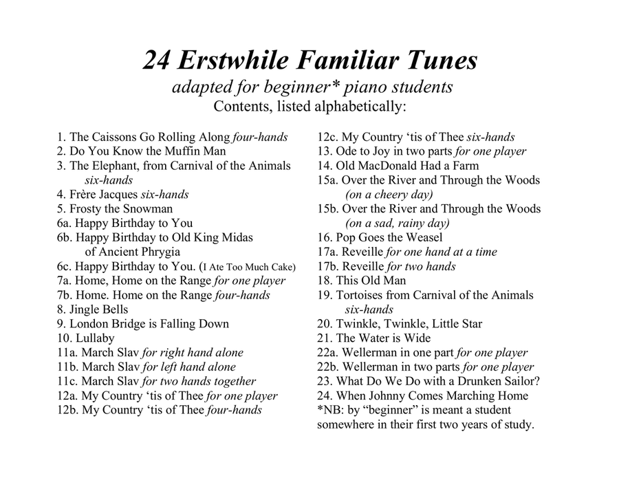 Twenty Four Erstwhile Familiar Tunes, adapted for beginner pianists, 1, 2 or 3 at a time Piano Method scores gallery preview page 2