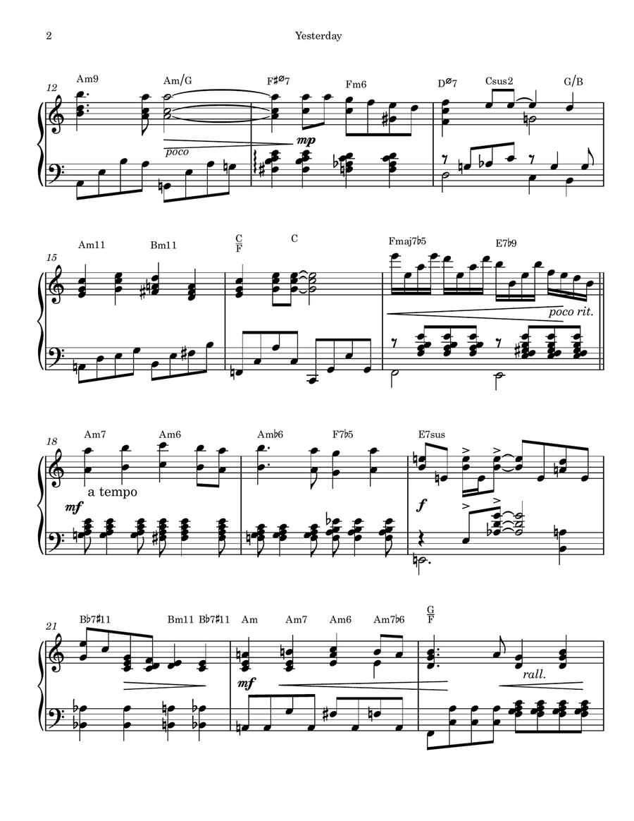 Yesterday Yesterday Piano Solo scores gallery preview page 2
