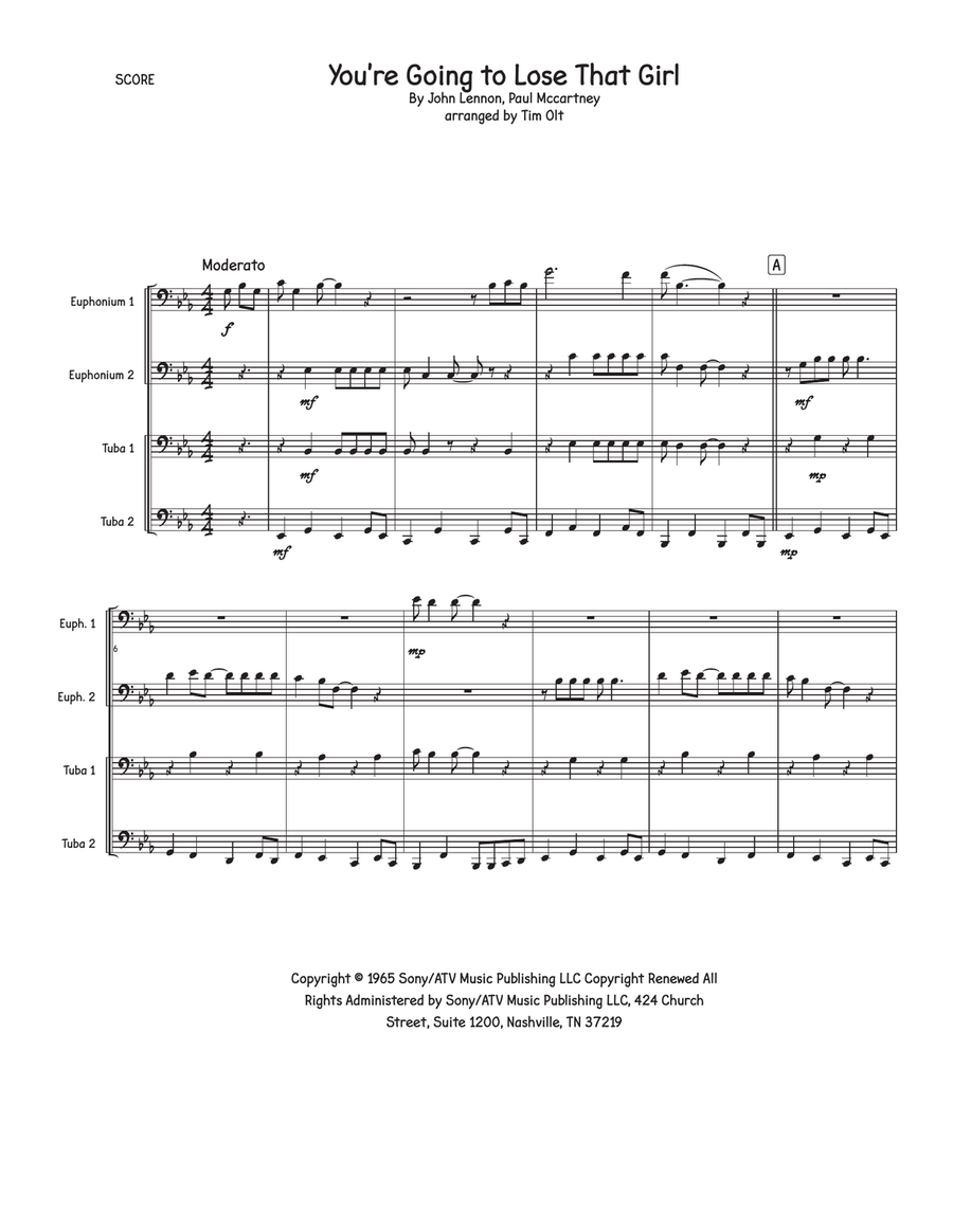 You're Going To Lose That Girl Brass Quartet scores gallery preview page 1