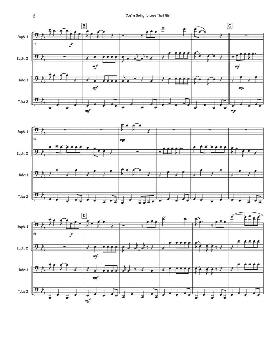 You're Going To Lose That Girl Brass Quartet scores gallery preview page 2