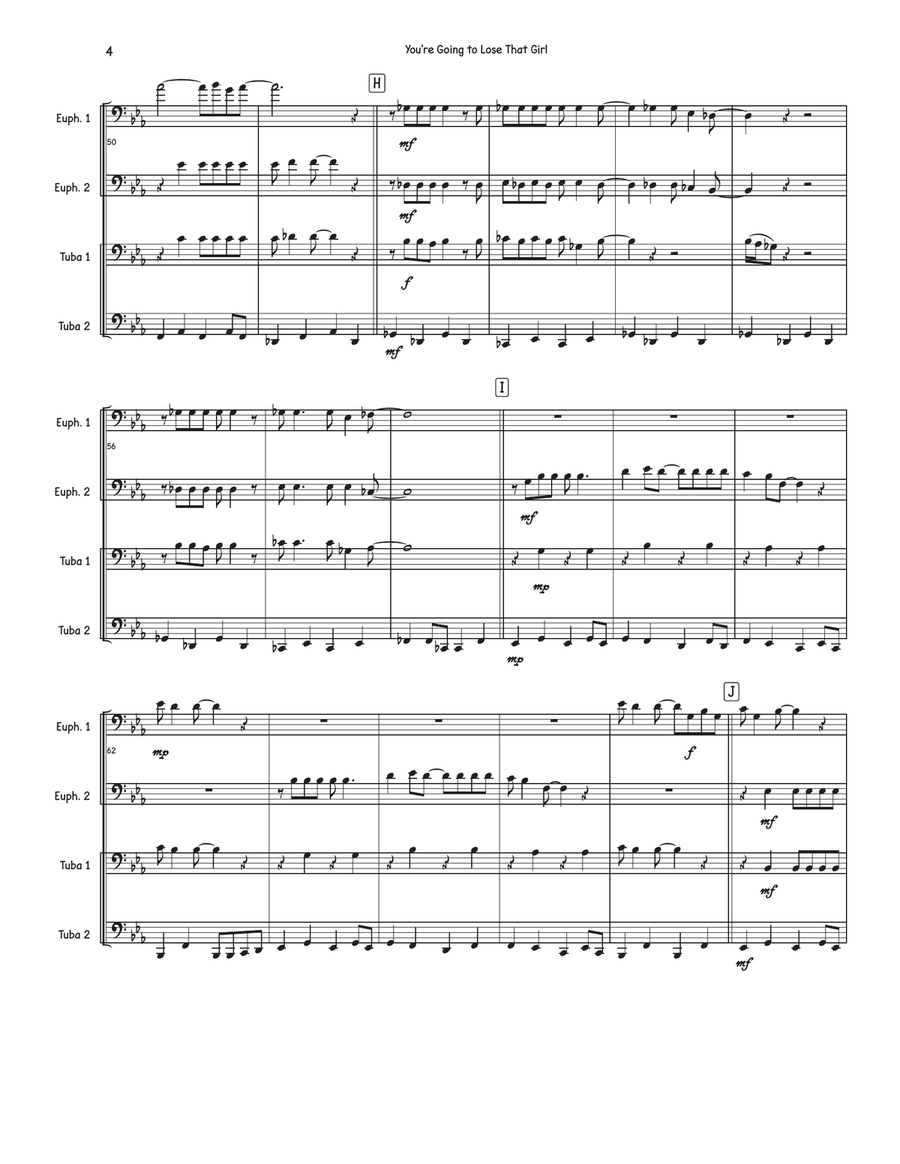 You're Going To Lose That Girl Brass Quartet scores gallery preview page 4