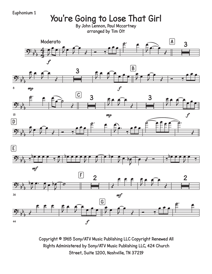 You're Going To Lose That Girl Brass Quartet scores gallery preview page 6