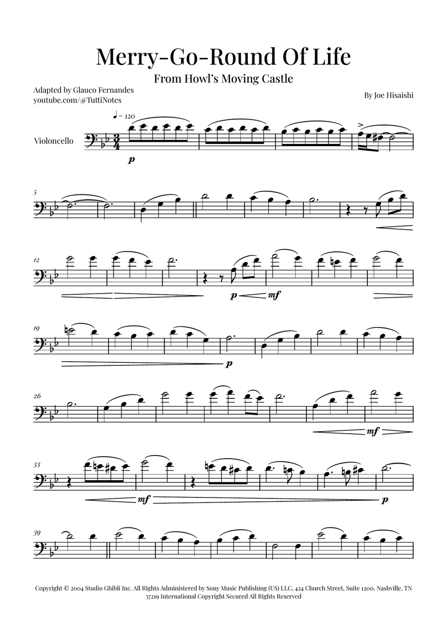 Merry-Go-Round Of Life Cello Solo scores gallery preview page 1