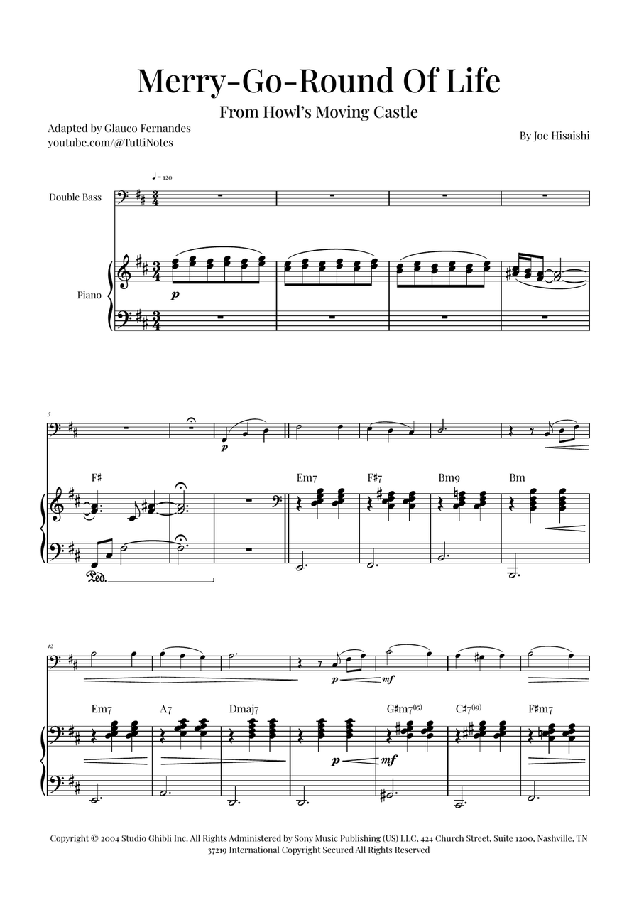 Merry-Go-Round Of Life Double Bass scores gallery preview page 1