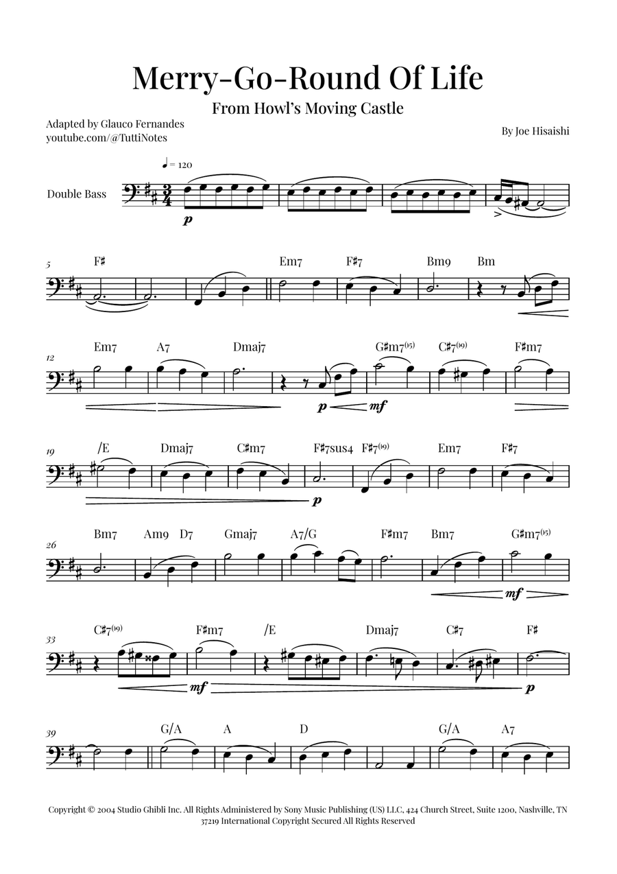 Merry-Go-Round Of Life Double Bass scores gallery preview page 1