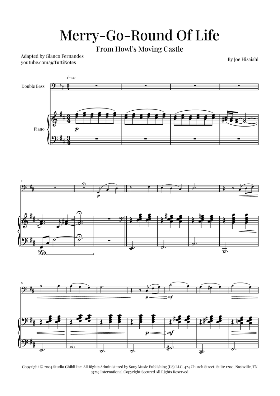 Merry-Go-Round Of Life Double Bass scores gallery preview page 1