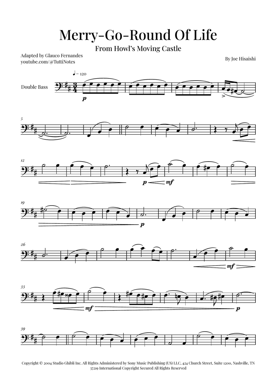 Merry-Go-Round Of Life Double Bass scores gallery preview page 1